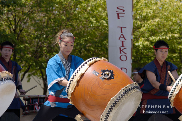 Taiko drummers, Cherry blossom festival. Japantown, San Francisco, California, USA.
