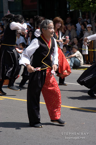 Dancers at the Cherry blossom festival grand parade. Japantown, San Francisco, California, USA.