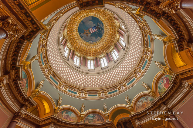 Iowa State Capitol dome viewed from the inside. Des Moines, Iowa.