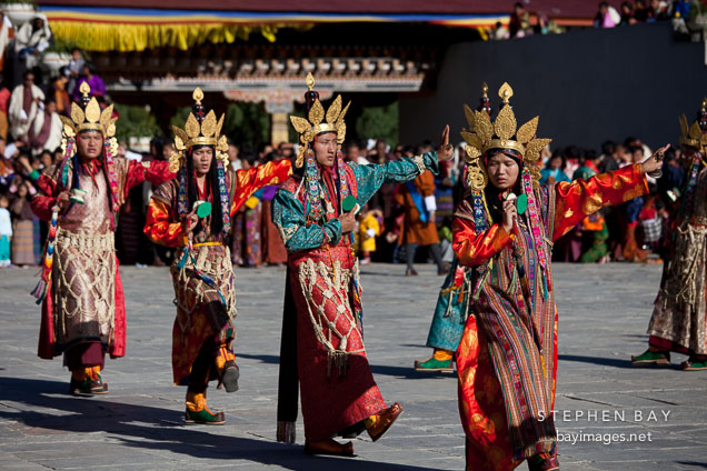 Rigma chudrug dancers. Thimphu tsechu, Bhutan.