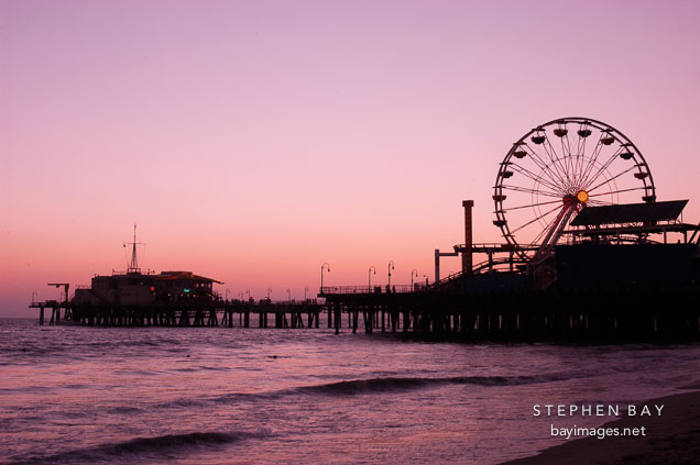 Santa Monica pier, at twilight. Santa Monica, California, USA.
