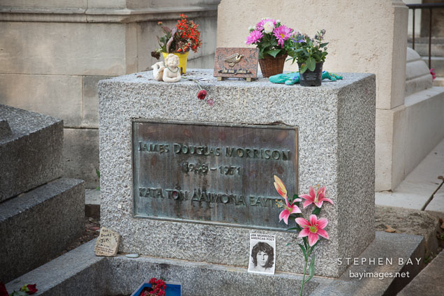 Jim Morrison's grave at Pere Lachaise cemetery. Paris, France.