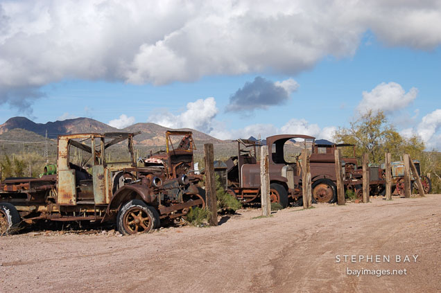 Row of abandoned cars. Goldfield, Phoenix, Arizona, USA.