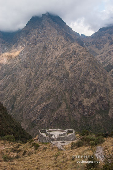 Runkuraqay and Warmiwanusqa Pass. Inca trail, Peru.