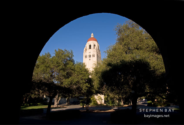 Hoover Tower viewed through an Arch. Stanford University, California.