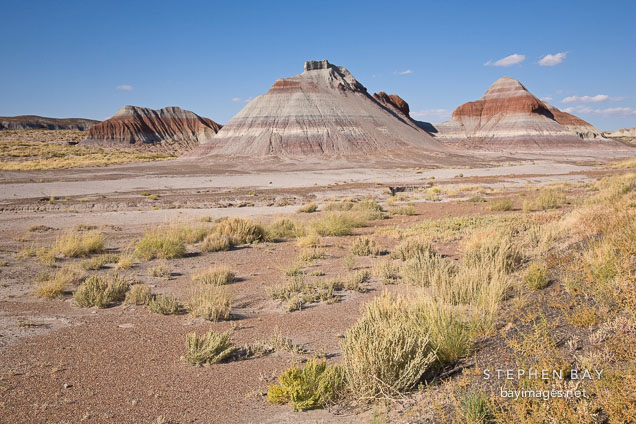 The Tepees are giant hills formed from layered iron, carbon, manganese deposits. Petrified Forest National Park, Arizona.