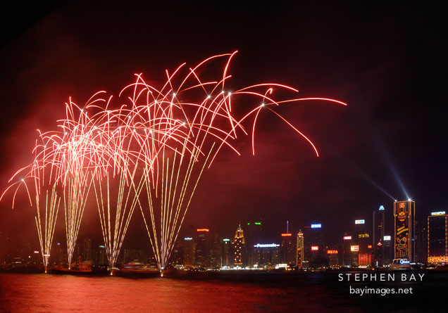 Fireworks over Victoria Harbour. Hong Kong, China.
