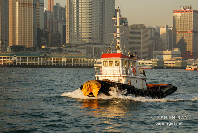 Tugboat in Victoria Harbor. Hong Kong, China.
