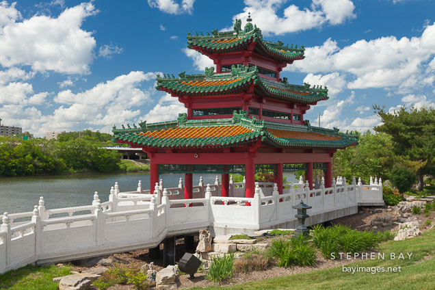 Chinese Pavilion at the riverwalk. Des Moines, Iowa