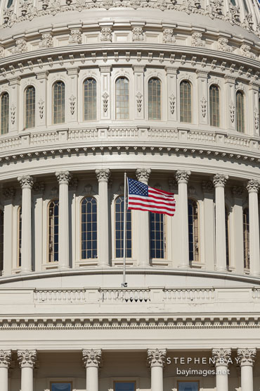 American flag and the US Capitol building. Washington, D.C.