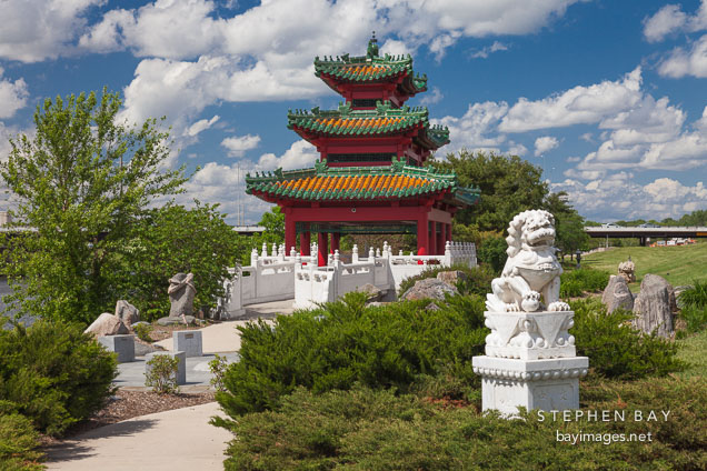 Foo dog at the entrance of the Chinese Pavilion. Des Moines, Iowa