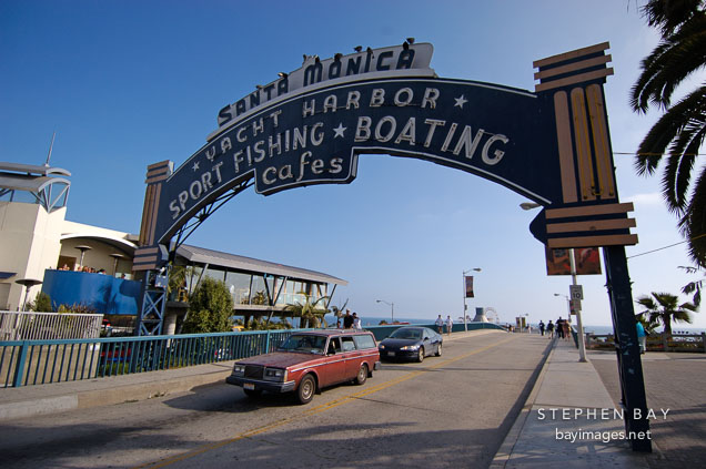 Santa Monica pier entrance. Santa Monica, California, USA.