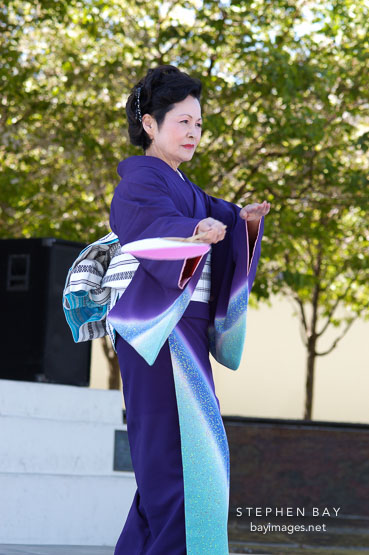 Japanese classical dance: Nihon Buyo Kiyonomoto Ryu. Cherry blossom festival, Japantown, San Francisco, California, USA.