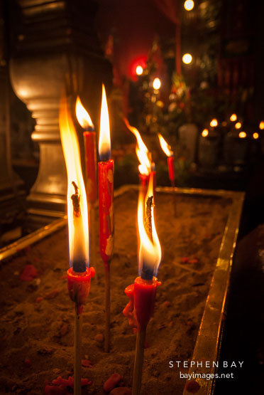 Close-up of candles. Man Mo Temple, Hong Kong, China.