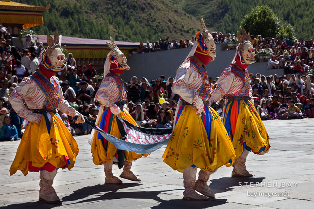 Beginning of Durdag Chham (Dance of the Lords of Cremation Grounds). Thimphu tsechu, Bhutan.