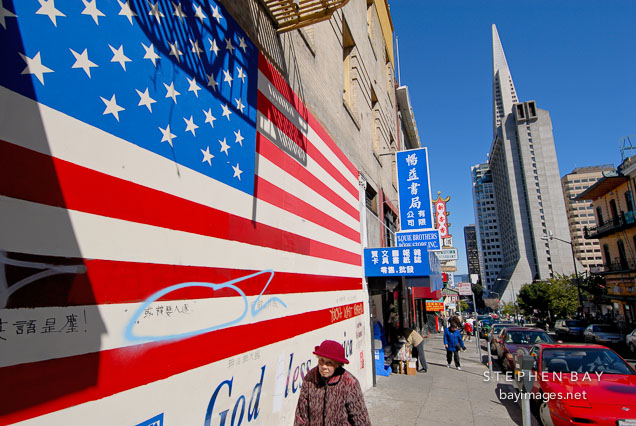 God Bless America. Chinatown, San Francisco. California, USA.