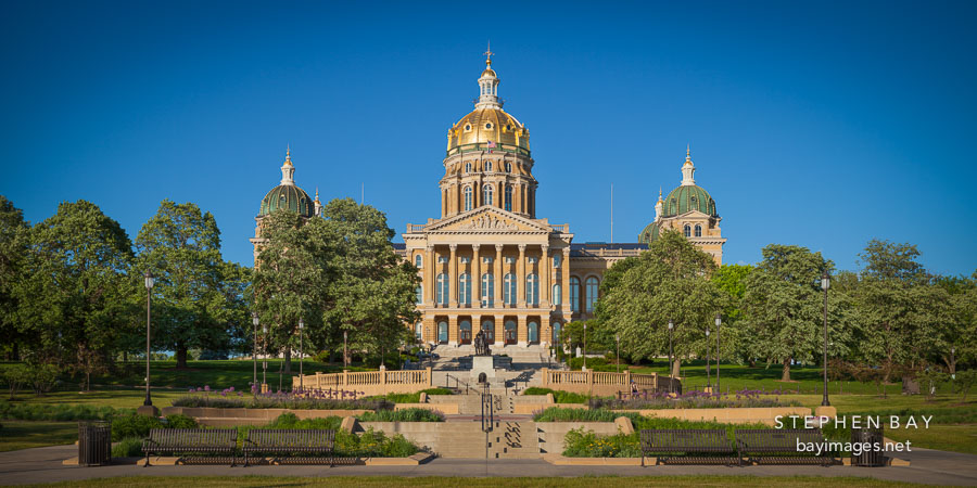 Panorama of the Iowa State Capitol building. Des Moines, Iowa.