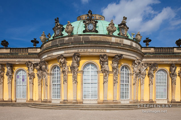 Central bow of the garden facade at Sanssouci. Potsdam, Germany.
