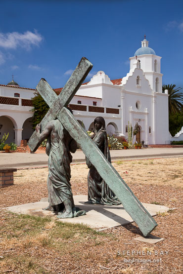 Statue of Jesus carrying cross. Mission San Luis Rey, California.