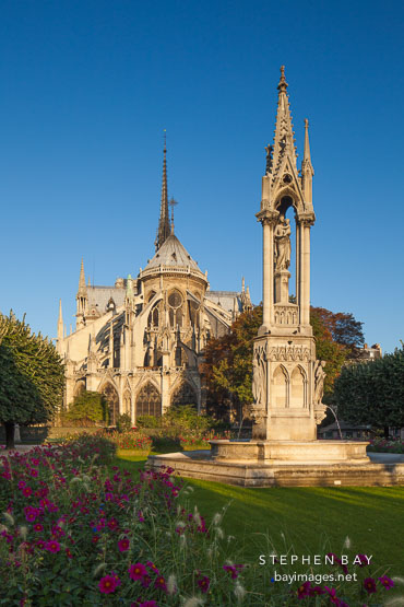 Garden at Notre Dame Cathedral. Paris, France.