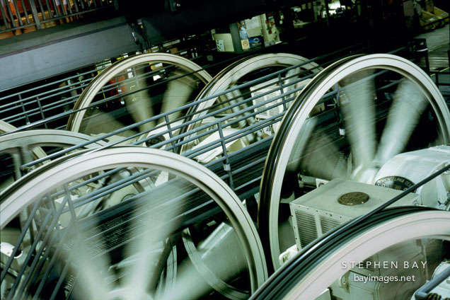 Motors and sheaves at the cable car barn. San Francisco, California.