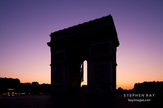 Silhouette of the Arc de Triomphe. Paris, France.