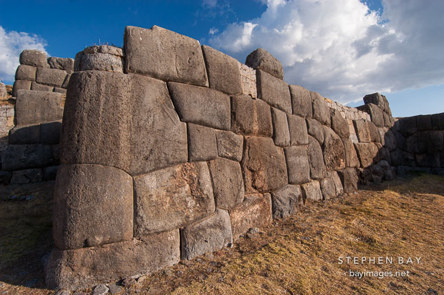 The stone walls at Sacsayhuaman are made from interlocking blocks.