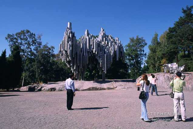 Visitors at the Sibelius Monument by Eila Hiltunen (1967). Helsinki, Finland.