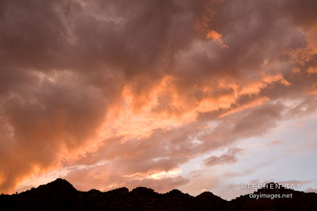 Dramatic light over rock formations in Sedona, Arizona.