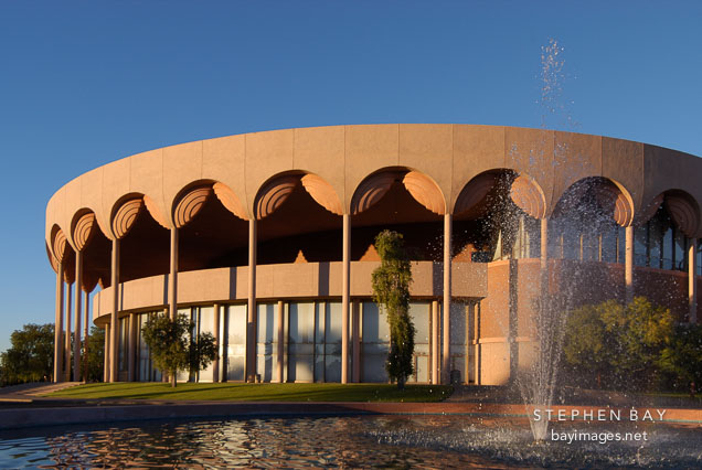 Fountain and Grady Gammage Memorial Auditorium. Tempe, Arizona.