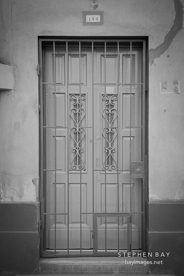 Door with metal security gate. Lima, Peru