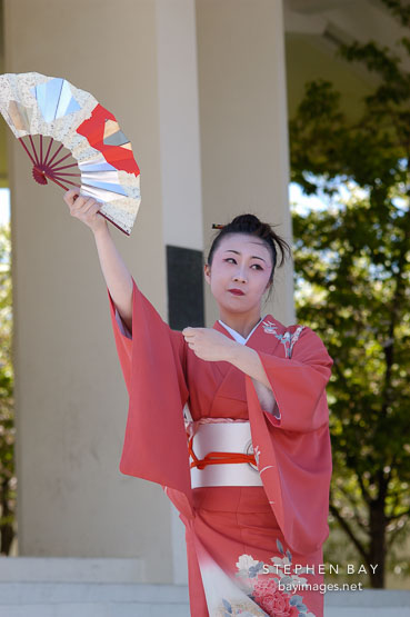 Japanese classical dance: Nihon Buyo Kiyonomoto Ryu. Cherry blossom festival, Japantown, San Francisco, California, USA.