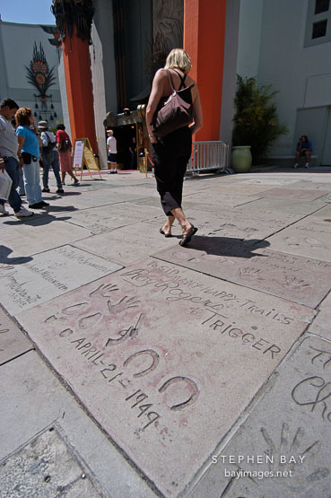 Roy Rogers and Trigger's hand, foot, and hoofprints. Los Angeles, California, USA.