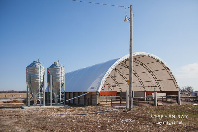 Hoop barn for finisher pigs. ISU Swine Farm. Ames, Iowa.