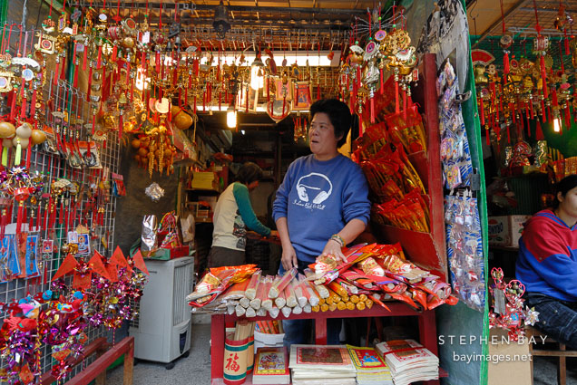 Stalls selling incense and other decorations. Wong Tai Sin Temple, New Kowloon.