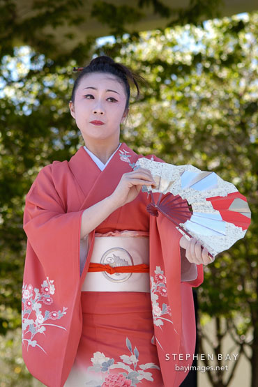 Japanese classical dance: Nihon Buyo Kiyonomoto Ryu. Cherry blossom festival, Japantown, San Francisco, California, USA.