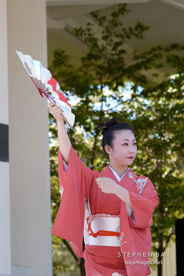 Japanese classical dance: Nihon Buyo Kiyonomoto Ryu. Cherry blossom festival, Japantown, San Francisco, California, USA.