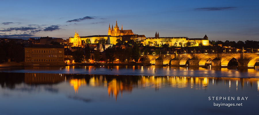 Prague castle panorama at dusk. Prague, Castle.