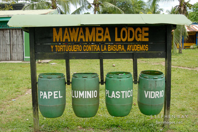 Recycling bins. Tortuguero village, Costa Rica.