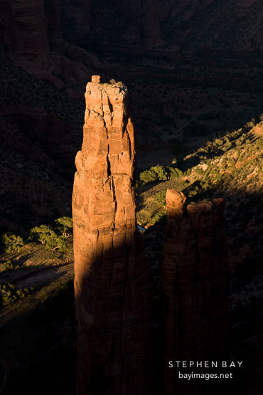 Late afternoon shadows on Spider Rock. Canyon de Chelly, Arizona.