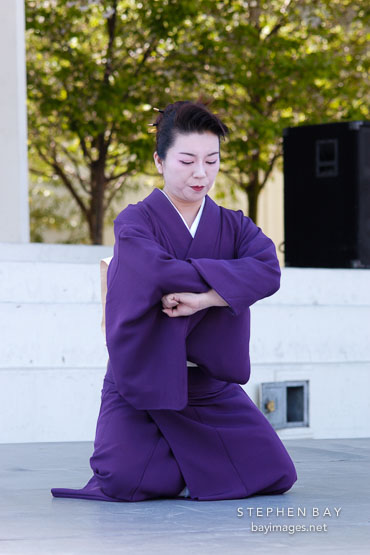 Japanese classical dance: Nihon Buyo Kiyonomoto Ryu. Cherry blossom festival, Japantown, San Francisco, California, USA.