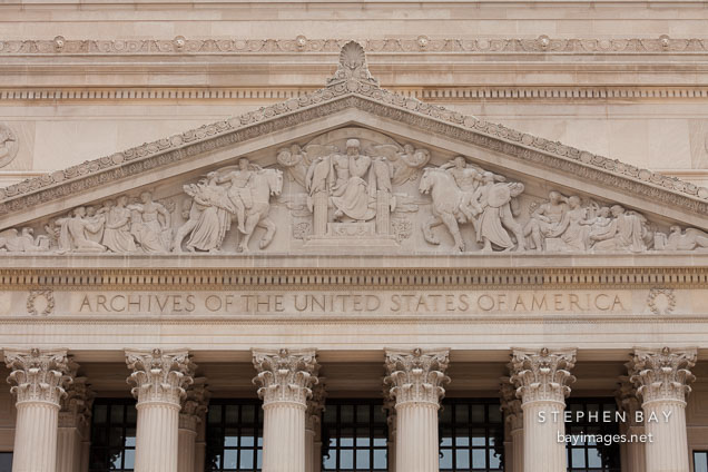 Pediment of the National Archives. Washington, D.C.
