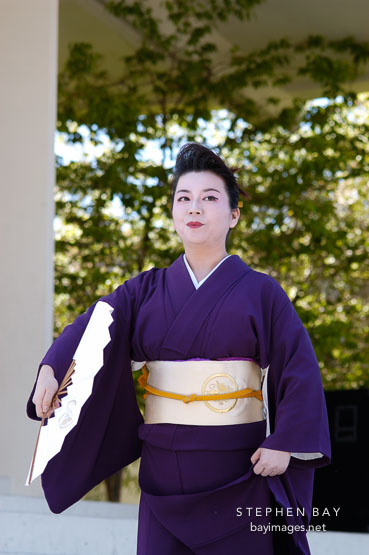 Japanese classical dance: Nihon Buyo Kiyonomoto Ryu. Cherry blossom festival, Japantown, San Francisco, California, USA.