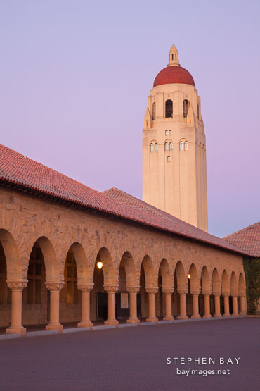 Hoover Tower at twilight. Stanford University, California.