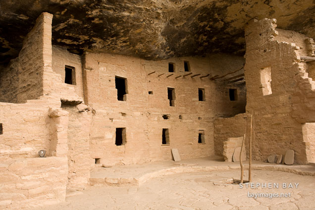 Three story wall with openings for rooms. Spruce Tree House, Mesa Verde NP, Colorado.
