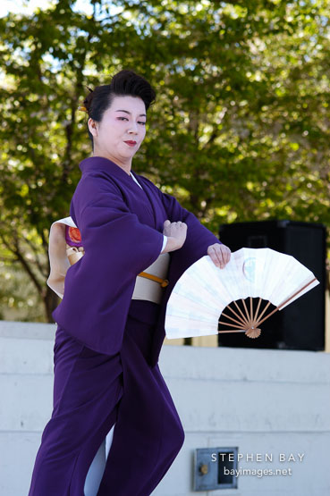 Japanese classical dance: Nihon Buyo Kiyonomoto Ryu. Cherry blossom festival, Japantown, San Francisco, California, USA.