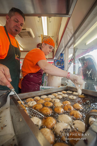 Cooking deep fried oreos at the Iowa State Fair. Des Moines, Iowa.