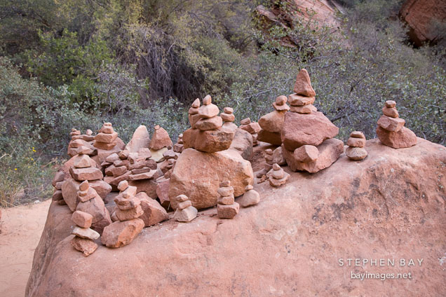 Stacked rocks on the Emerald Pools Trail. Zion NP, Utah.