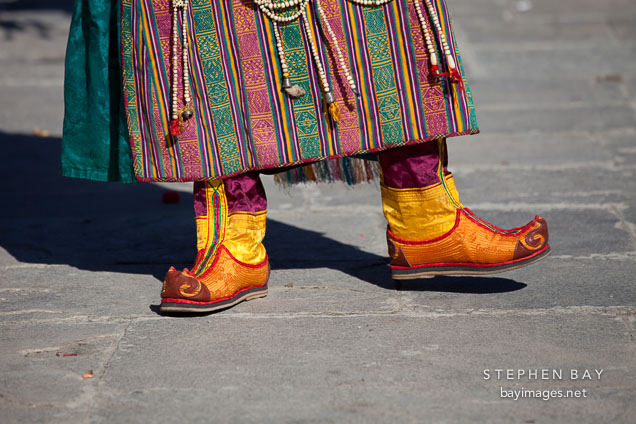 Traditional boots worn by dancers. Thimphu tsechu, Bhutan.