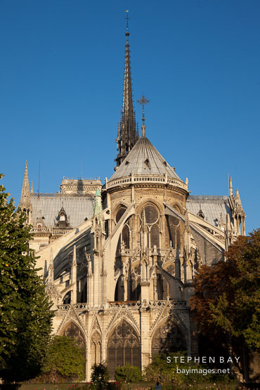 East view of the Notre Dame Cathedral. Paris, France.
